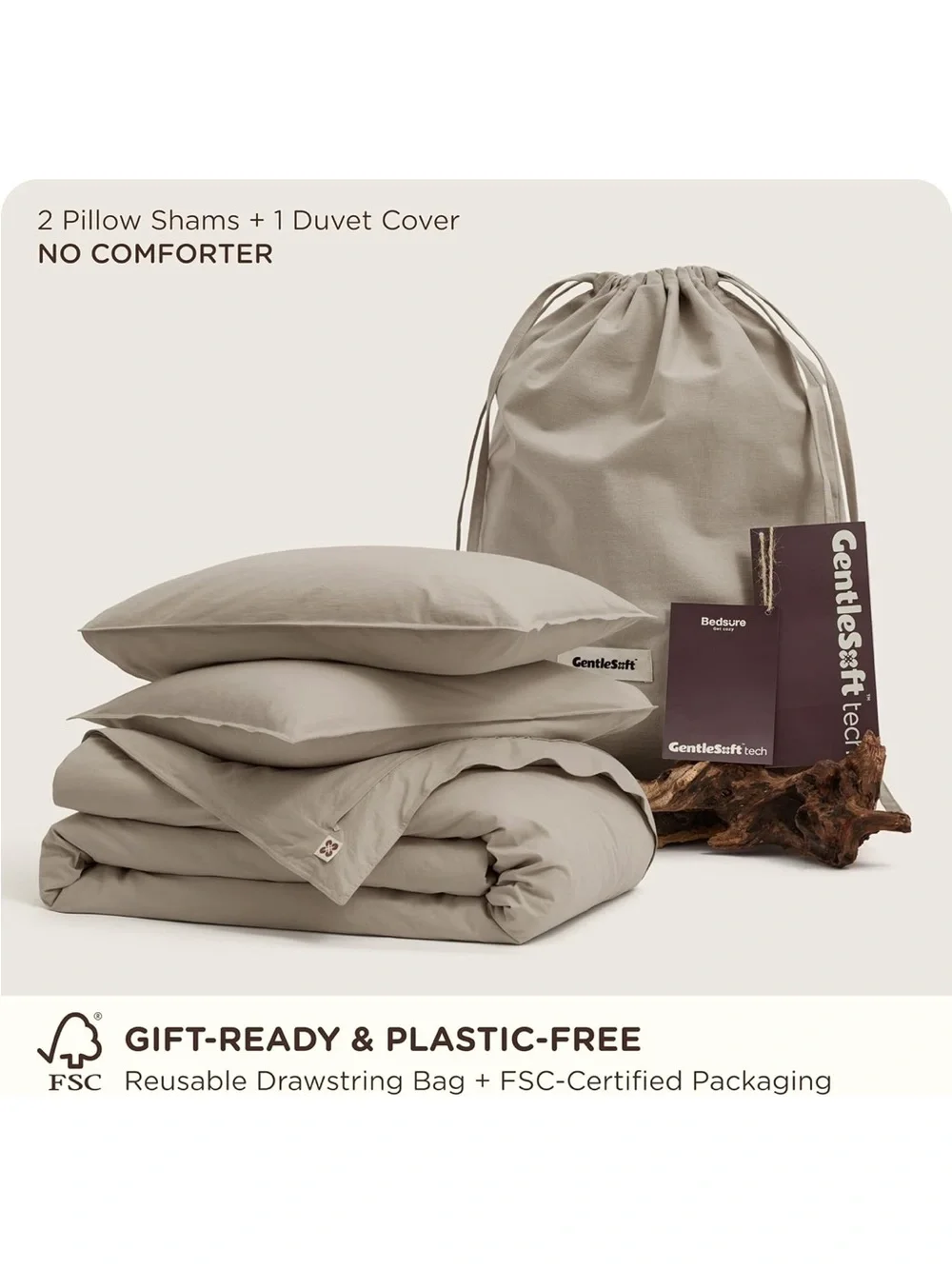 NEW Bedsure 100% Cotton Duvet Cover Full. Luxury Slub Weave. Tannish Linen Grey